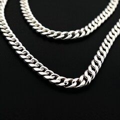 Obraz premium Sterling silver herringbone chain smooth and reflective on plain black dark background