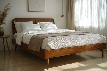 Minimalist, comfortable sleeping House Modern Scandinavian interiors in bedrooms. Generative AI
