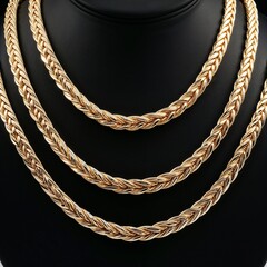  yellow gold braided wheat chain intricate and sturdy on plain black dark background