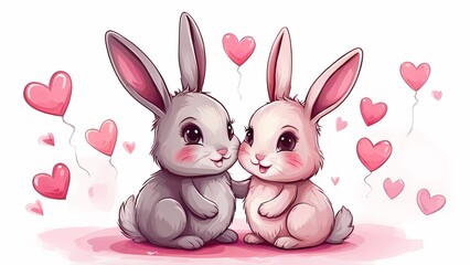 Cute Valentine's Day Illustration of a Couple of Cartoon Rabbits: Adorable Love Representation