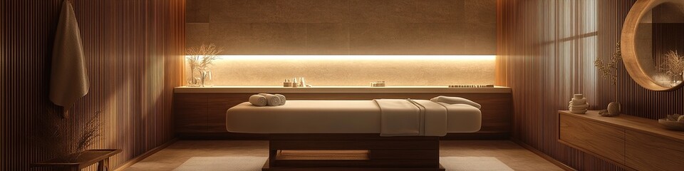 Warm wooden interior of modern spa room
