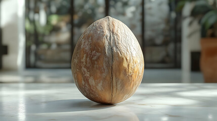 Fototapeta premium Brown Oval Seed On White Marble Table Top - Realistic Still Life