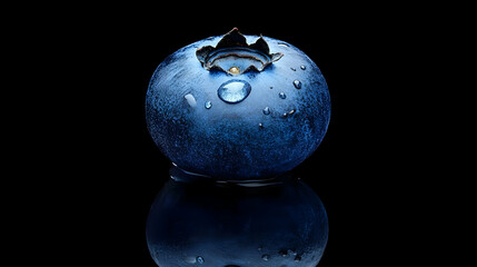 Closeup Photo of a Single Blueberry with Water Drops