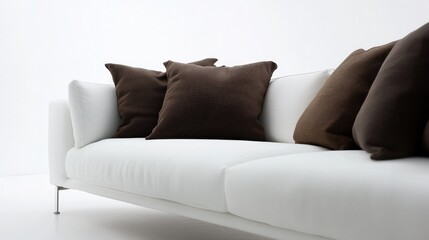 Modern White Sofa with Brown Pillows