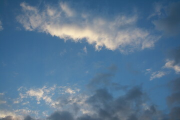 Tropical blue sky with clouds. Bright and calm clear sky in the sunshine. Cloudy blue sky. Beautiful Blue Sky