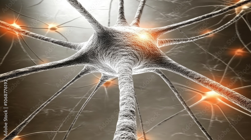Fototapete detailed rendering of a neuron with connecting synapses