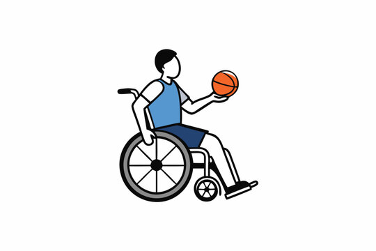 recommend clip art: Silhouette of an athlete in a sports wheelchair actively dribbling a basketball.