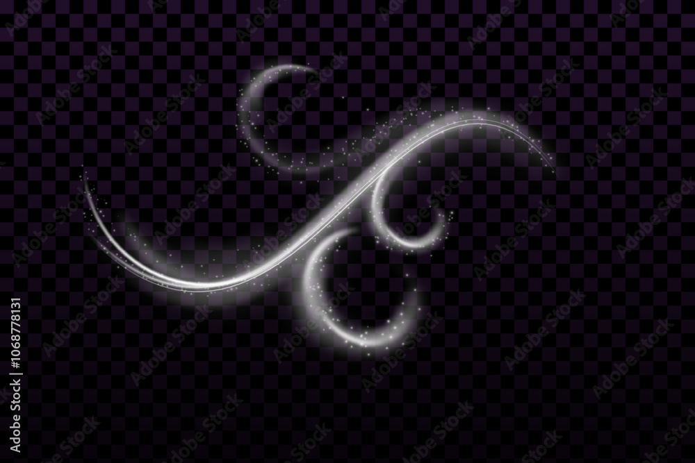 Poster White magic comet light effect with many sparkling bokke and shimmering light effects. Magic swirl for web design and fairy decoration.