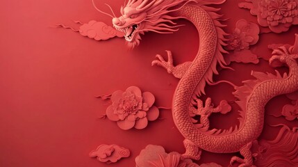 Fototapeta premium A red dragon is on a red background