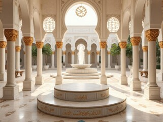 Obraz premium Luminous Islamic-inspired podium: A bright stage for golden treasures
