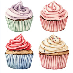 Cupcakes watercolor clipart illustration