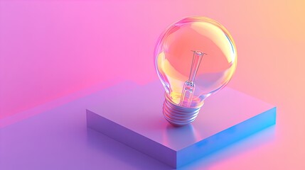 Illuminating Ideas: A 3D Light Bulb Icon on a Warm Yellow Gradient Background – Perfect for Posters in Creative Workspaces or Modern Interiors