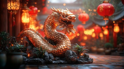 Chinese Dragon Dance as New Year Street Decor