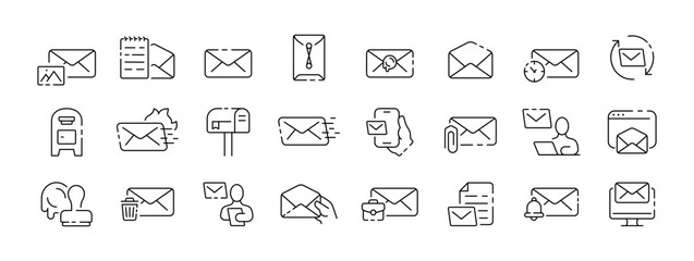 Letter icon collection. Letter design. Letter message linear icons. Vector icons