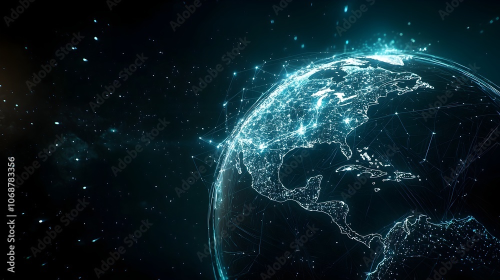 Canvas Prints futuristic planet earth connected by glowing digital pathways representing global communication and 