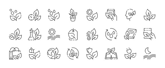 Eco icons collection. Environment saving linear icons. Leaf collection. Vector icons