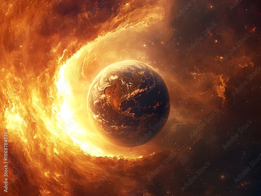 Canvas Prints emerging planet earth from glowing cosmic nebula symbolizing birth of life and connection to the uni
