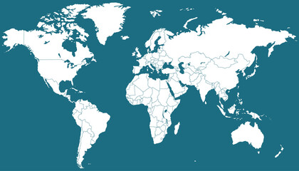 World map. Blue modern vector map. Silhouette map