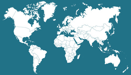 World map. Blue modern vector map. Silhouette map