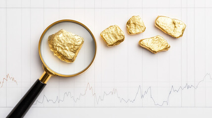 Golden magnifying glass over stocks and bonds, highlighting gold’s role in strategy