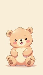 Fototapeta premium Adorable Kawaii Bear Sitting Happily Against Neutral Background