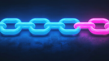 glowing blue and pink neon chain links, symbolizing connection and technology