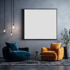 Modern Interior Framed Artwork Mockup in Luxury Living Room