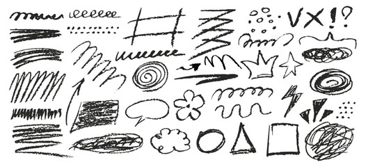 Set of hand-drawn drawings with a rough texture. Vector.