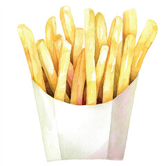 French fries watercolor clipart illustration