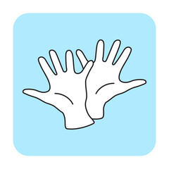 White medical gloves badge, sterile disposable protective equipment.