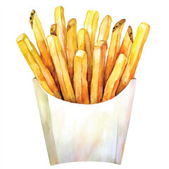 French fries watercolor clipart illustration