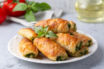 Turkish Tepsi Boregi, Round Borek, Tray pastry (Turkish name; rulo borek - sigara boregi). Spinach Pie.