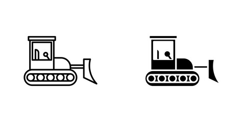 Bulldozer icon symbol collection on white background.