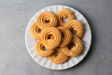 Sweet and tasty round butter cookies. Round ring shaped German spritz biscuits