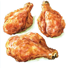 Fried chicken watercolor clipart illustration