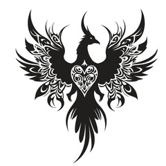 Black and white phoenix with a detailed head and beak