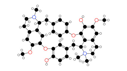 tubocurarine molecule, structural chemical formula, ball-and-stick model, isolated image benzylisoquinoline alkaloid