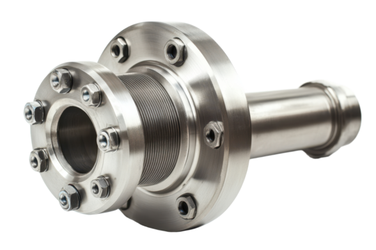 Stainless steel valve showing bolts and rotating system in detail