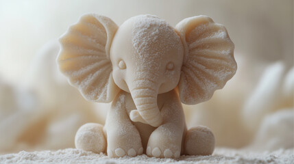 Marzipan animal figures featuring a small elephant, adorable handmade sweet, decorative confection with copy space