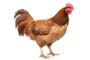 Fototapeta premium Brown chicken standing alone on white background for farm animal theme