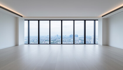 Obraz premium Spacious Minimalist Office with Floor-to-Ceiling Windows and Bangkok Cityscape Vie