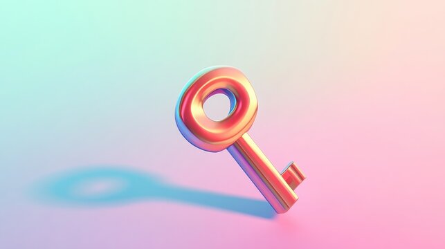 Sleek modern metallic key placed on a pure white background ideal for web design and digital graphics