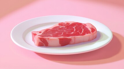 Raw calf s neck steak displayed on a white plate fresh and unprocessed ideal for culinary presentations