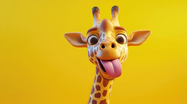 Humorous giraffe playfully extending its tongue in a whimsical pose perfect for children s content or animal lover s decor