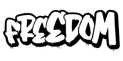 Word ‘Freedom’ written in retro three-dimensional graffiti style with dripping paint effect © HTGanzo