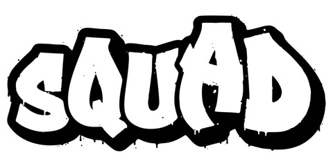 Word ‘Squad’ written in retro three-dimensional graffiti style with dripping paint effect © HTGanzo