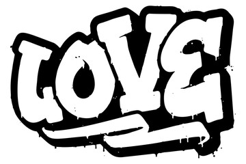 Word ‘Love’ written in retro three-dimensional graffiti style with dripping paint effect