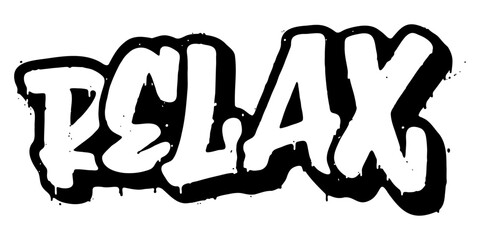 Word ‘Relax’ written in retro three-dimensional graffiti style with dripping paint effect