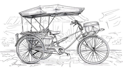 pedicab illustration line art outline 