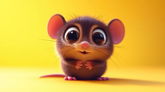 Cute 3D character of a chocolate mouse with expressive eyes and a playful pose ideal for children s products and animations